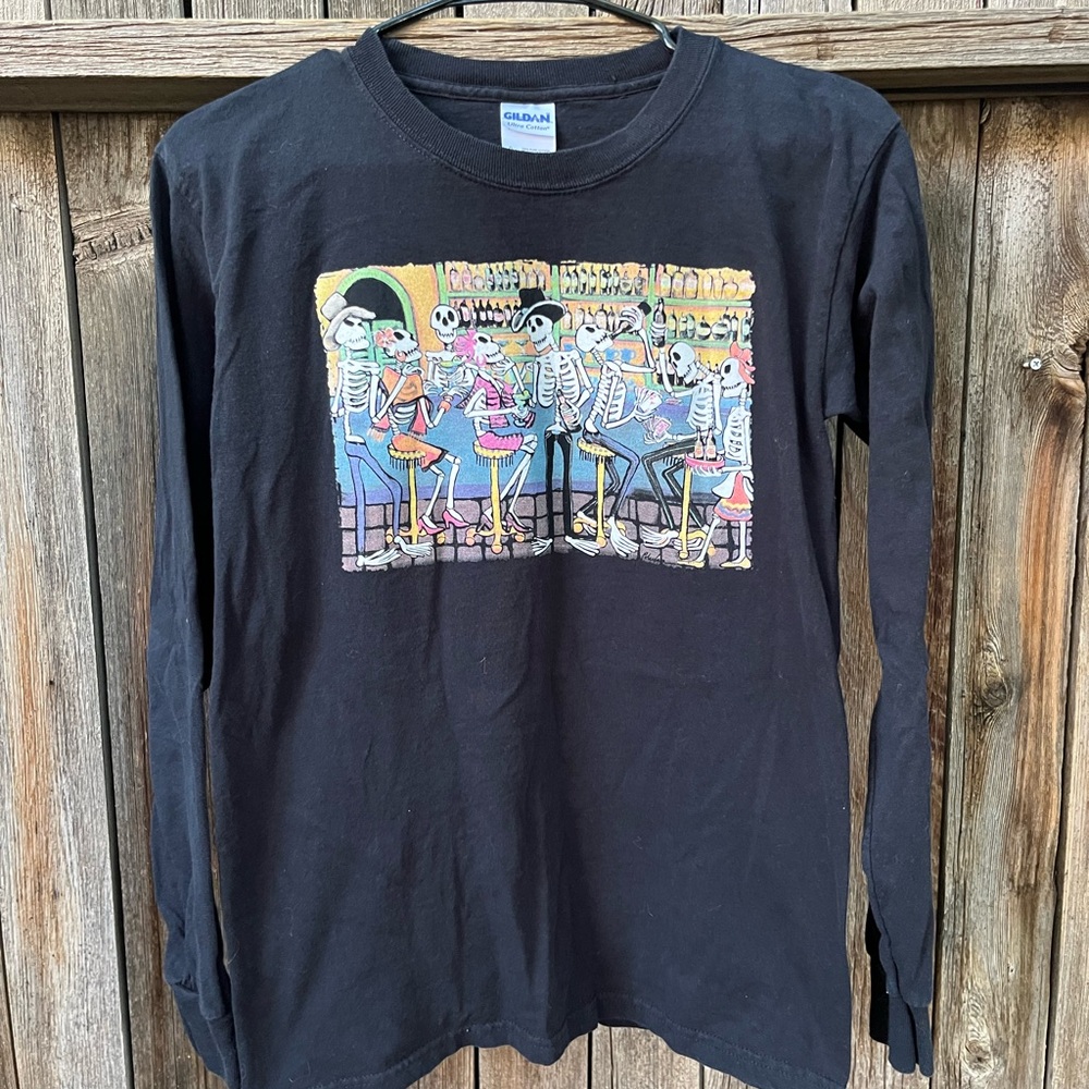 Skeletons at the Bar Day of the Dead 💀 Black Ultra Cotton Tee Halloween Tshirt